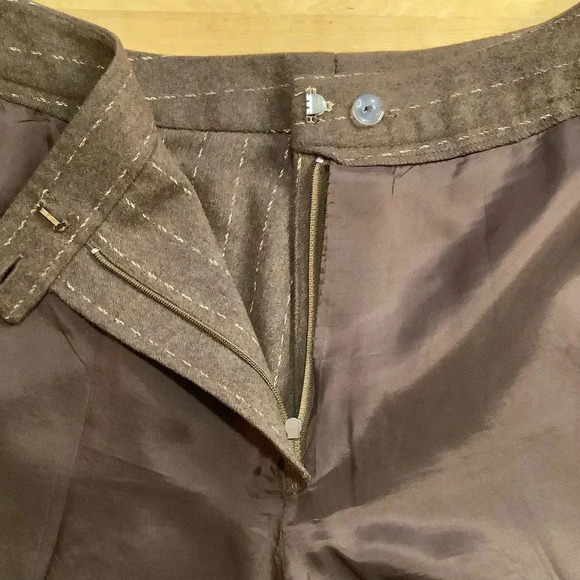 VINTAGE Brown Pinstripe Wool Tailored Pants Size 8 - Picture 7 of 11